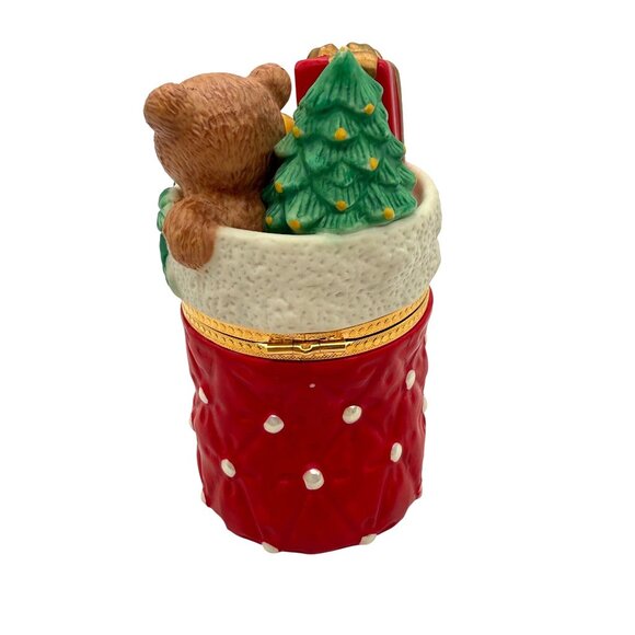 PartyLite Christmas Teddy Bear Hinged Gift Box Stocking Toys Trinket Keepsake - Picture 3 of 10